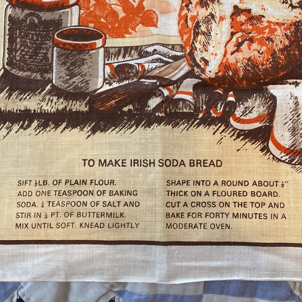 Vintage pure linen towel Irish soda bread recipe made in Ireland. 19”x32”